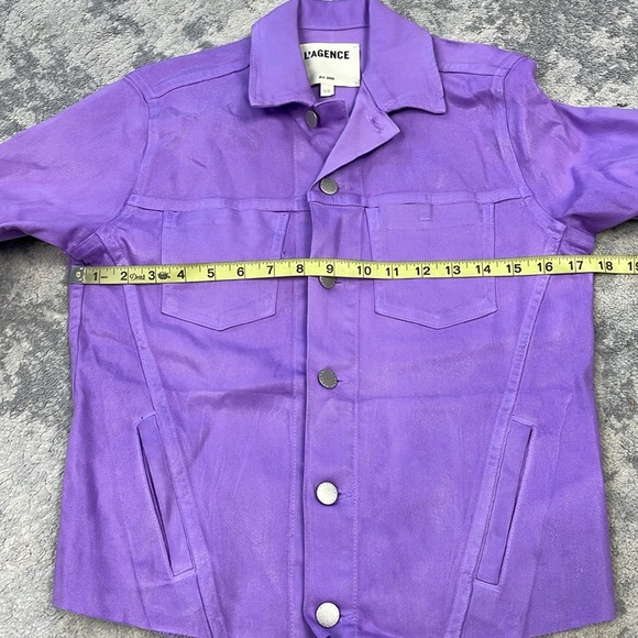 New L’Agence Janelle Jacket Slim Crop Orchid Coated Purple Sz S - Picture 10 of 14
